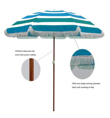 China Outdoor Furniture Wooden Beach Umbrella, Wholesale Large Umbrella Beach Umbrella With Tassel for sale