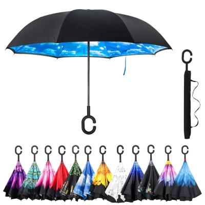 China Daily Use Custom Watermelon Transparent Red, Rose Blue Sky White Cloud Unique Double Layer Automatic Overturned Umbrellas With Options for sale