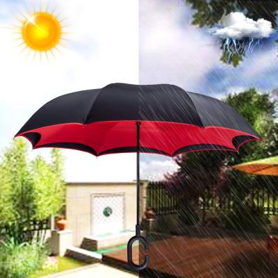 China Daily Use High Quality Car Using , Reverse C Handle Top Umbrellas With Prints for sale