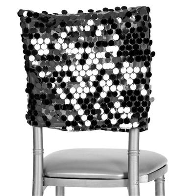 China Simple Black Payette Shinny Sequin Chair Band Chair Decoration Cloth Banquet Wedding Half Back Chair Cowl for sale