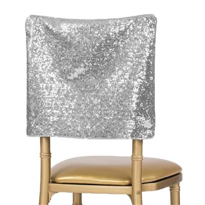 China Simple Silver Shinny Sequin Chair Strip Chair Decoration The Cloth Banquet Wedding Half Back Chair Cowl for sale