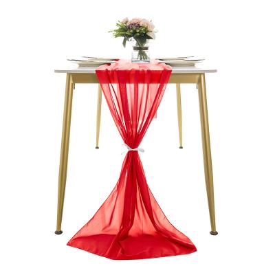 China Red Stripe Chiffon Table Runner 29x120 Inches Sheer Bridal Party Decorations Many Color for sale