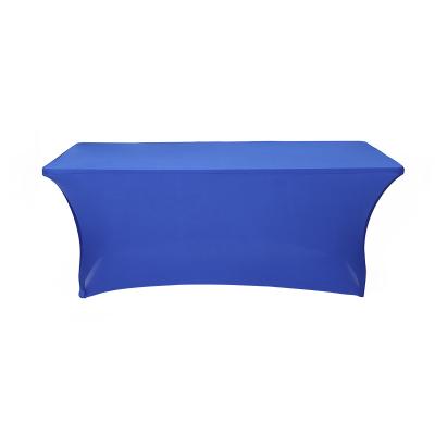 China 4ft/6ft/8ft waterproof royal blue stretch banquet table cover spandex tablecloth for wedding party rectangle polyester suitable for sale