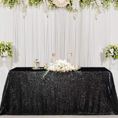 China Waterproof Black Rectangle Sequin Table Cloth Silver Sequin Table Cloths Wedding Wedding For Christmas for sale