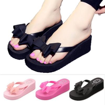 China Fashion Trend Summer High Heel Flip Flop EVA Beach Women Slippers With Bow-knot For Female for sale