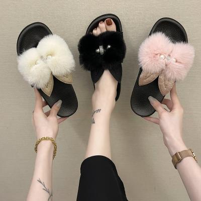 China Wholesale fashion new style fashion home fashion winter faux fur indoor slippers for women faux fur slide sandal ladies slippers for sale