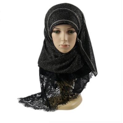 China Custom New Fashion Plush Lace Tank Top Cotton Shawl Scarf Wholesale Simple Muslim Women Lace Up Hijab Scarf for sale