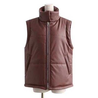 China Viable Leather Vest Made In Wholesale Price Polyurethane Fashion Vest Winter Stand Collar Casual Vest for sale