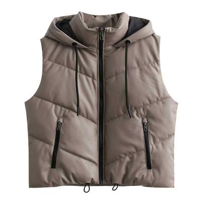 China Sustainable Selling Zipper Vest Winter Casual Women Vest Faux Leather Sleeveless Comfortable Vest for sale