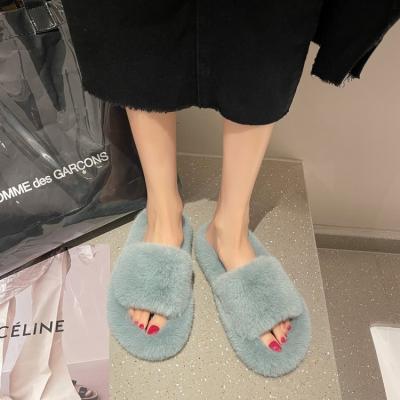 China Flocking Colorful Striped Warm Slippers Sheepskin Fur Women Winter Soft Fur Striped Slippers Animal Warm Sale Slippers for sale