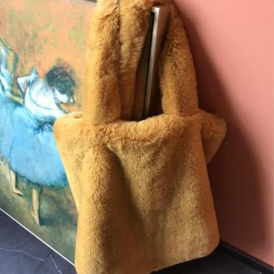 China High Quality Hot Sale Fashionable Polyester Solid Color Tote Shoulder Handbag Faux Fur Unisex Female Bag for sale