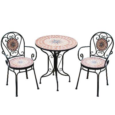 China Antique Factory Set In Stock Mosaic Garden Patio Wholsale Handwork Outdoor Home Furniture Coffee Table And Chair Set for sale