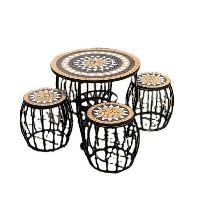 China Easily Assembled Multifunctional Outdoor Garden Mosaic Fire Pit Table With Grill for sale