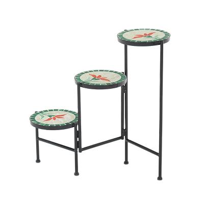 China Rack Stocked Display Rack Home & Garden Ceramic Tile Wrought Iron Plant Indoor Or Outdoor 3-Tier Folding Top Rack for sale