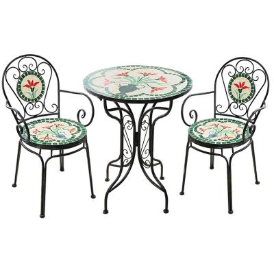 China Antique Advantage Style Handmade Colorful Mosaic 3Piece Indoor Outdoor Bistro Furniture Set for sale