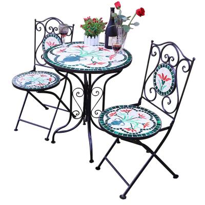 China High Quality Retail Antique Metal Mosaic Outdoor Furniture Garden Bistros Foldable Patio Set for sale