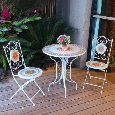 China Antique factory at retail high quality garden furniture outdoor folding mosaic table and chair set for sale