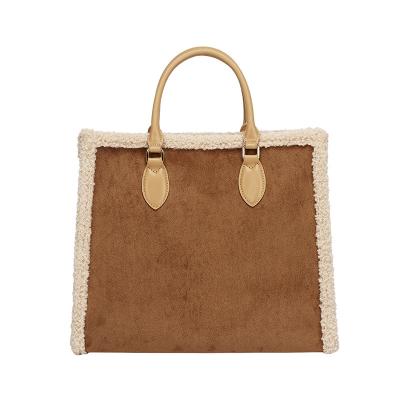 China Portable Wholesale Beauty Camel Cashmere Lady Fancy Tote Crossbody Large Laptop Bags Women's Velvet Purse Handbags for sale