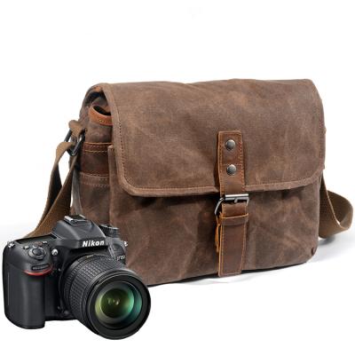 China New Waterproof Durable Canvas Camera Sling Bag Travel Lens Digita DSLR Casual Waxed Genuine Leather Cross - Body Shoulder Camera Bag for sale