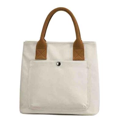 China Custom Simple Casual Reusable Lightweight Fashion Woman Canvas Tote Bag Large Capacity Canvas Handbag for sale