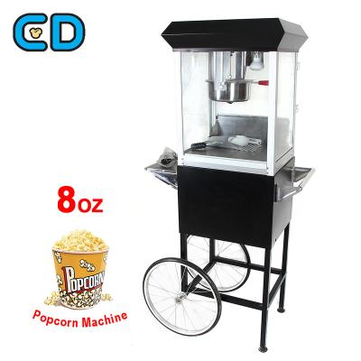 China Nostalgia Large Automatic Popcorn Machine Black Floor Standing Popcorn Machine 8 Ounce Popcorn Maker and Cart On Wheels For Sale for sale