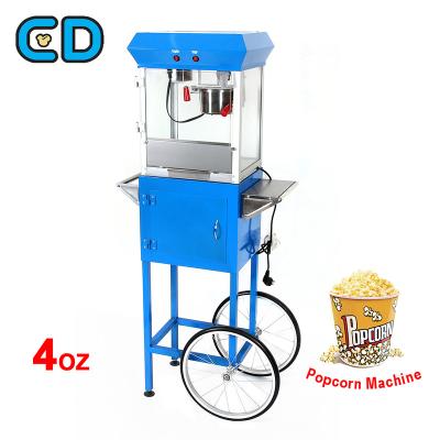 China Cinema Popcorn Machine Automatic Customized Blue 4 Ounce Straight Machine Nostalgia Vintage Popcorn Commercial Popcorn Cart On Wheels for sale