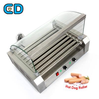 China Automatic 9 Roll Hot Dog Grill Maker Stainless Steel 9 Roll Hot Dog Roller Grill Machine with Temper Glass Cover for sale