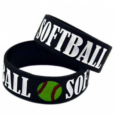 China 25PCS Casual/Sports 1 Inch Width Baseball Logo Silicone Wristband For Promotion Gift for sale