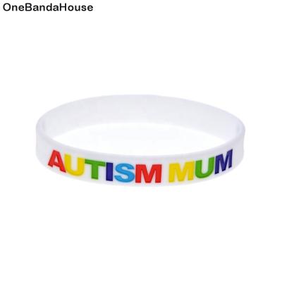 China Autism 1PC Mum CLASSIC Silicone Wristband White Adult Size for sale