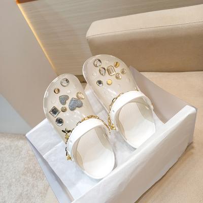 China Fashion Hot Sale Diamond Chain Bling Clog Eva Jelly Crystal Upper Female Transparent Sandals Fashion Trend Sale for sale