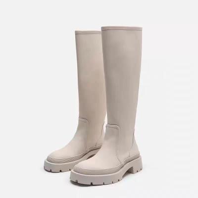 China Women's thin boots long high tube wide bottom thick flat white rubber shoes new fashion autumn waterproof women's shoes for sale