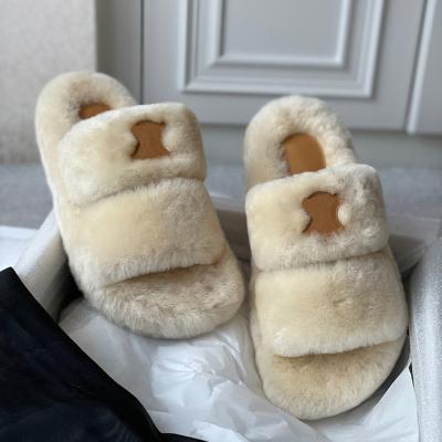 China Wholesale Fashion Trend Slipper Designer Fluffy Slide Sheepskin Fur Teddy Indoor Slippers for sale