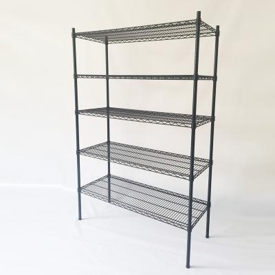 China Stocked Free Standing Wire Shelving Clothes Closet Organizer Heavy Duty Black Rolling Wire Shelf Rack for sale