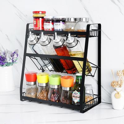 China Sustainable 3 layers Detachable Spice Rack Organizer Metal Spice Standing Rack Shelf Storage Holder Bottle Rack for Kitchen for sale