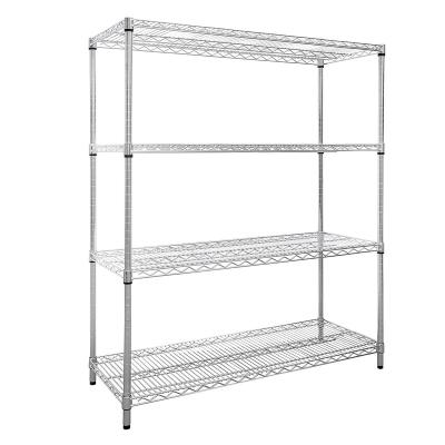 China Chrome Single Sided Free Standing 4-Tier Storage Shelves Heavy Duty Steel Shelves For Storage Unit With Adjustable Rack for sale