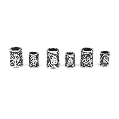 China Big Hole Stainless Steel Viking METAL Rune Beads Hair Beard Beads Necklace Bracelet Vikings Decorative Accessories for sale