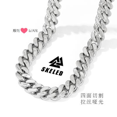 China Male Hip Hop Chain Necklace Fashion Personality Matte Double Sided Brushed Cuban Couples Unisex Necklace Clavicle Chain for sale