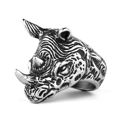 China FASHIONABLE Vintage Rhinoceros Ring Stainless Steel Glamor Man Animal Ring For Punk Rock Biker Jewelry Animal Ring for sale