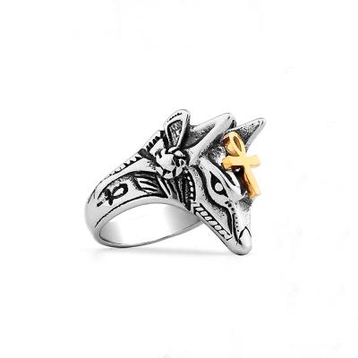 China Fashion Trendy Mens Stainless Steel Ring Tusk Anubis Egyptian Myth Ring For Hip Hop Rock Biker Jewelry Ring for sale