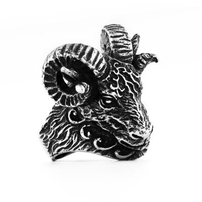 China Vintage Satan Ram Ring Stainless Steel Glamor Man Animal Ring For Hip Hop Biker Jewelry Punk Ring for sale