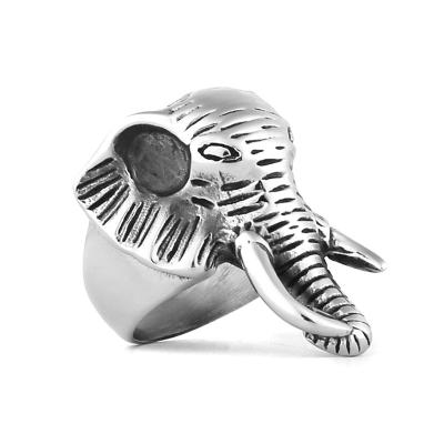 China Retro Elephant Man Biker Hip Hop Ring Stainless Steel Animal Ring Trendy Fashion Animal Charm for sale