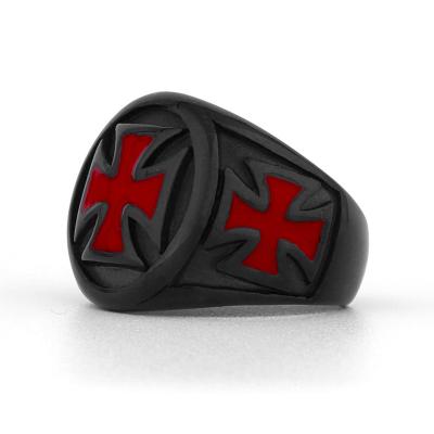 China Personality Crusader Religious Red Men's Retro Black Titanium Steel Domineering Men's Ring Stainless Steel Jewelry Ring for sale