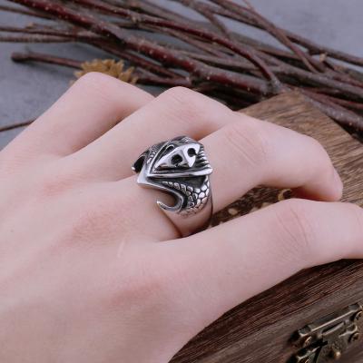 China Ring Personality Rock Gothic Jewelry Retro Dragon Scale Stainless Steel Men's Punk Gift Cross Religious for sale