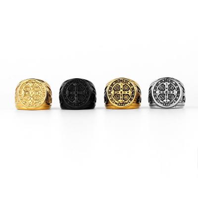 China Multicolor Optional Wholesale Hip Hop CSPB Religious Alphabet Cross Men's Ring Retro Personality Jewelry Gift for sale