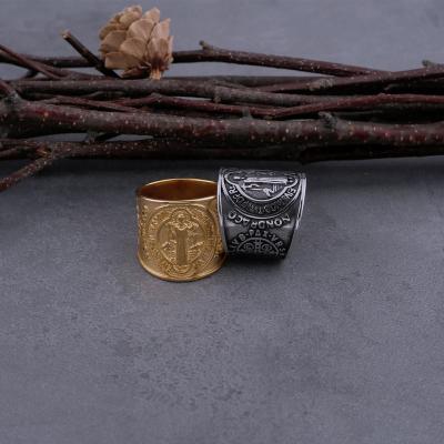 China Fashionable Male Religious Godfather Cross Exorcism Ring Men's Retro Stainless Steel Amulet Gift Jewelry Wholesale for sale