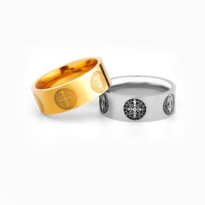 China Cross Religious Simple Mens Exorcism Personality Stainless Steel Ring Creative Personality Retro Gift Jewelry for sale