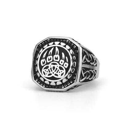 China Vintage Fashion Hip Hop Ring Stainless Steel Nordic Viking Bear Claw Knot Celtic Men's Amulet Ring For Charm Viking Jewelry for sale