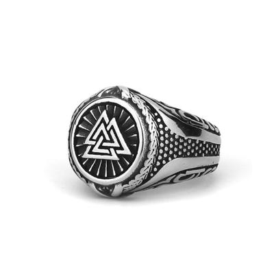 China Viking Rune Jewelry Fashion Stainless Steel Viking Odin Triangle Rune Men's Amulet Ring Nordic Vintage For Charm Viking Jewelry for sale