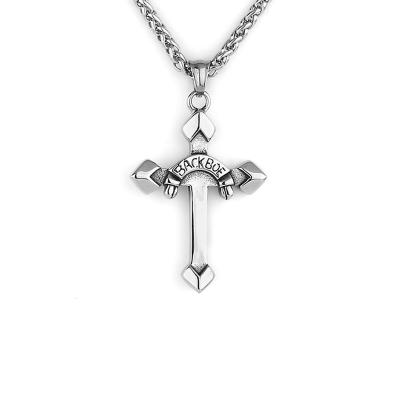 China TRENDY Fashion Hip Hop Biker Men's Simple Stainless Steel Pendant Necklace Men's BackBOE Letter Necklace Faith Cross Jewelry for sale