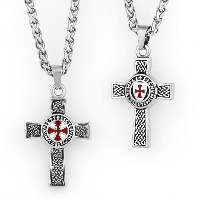 China Vintage Fashion Cross Biker Hip Hop Necklace Stainless Steel Pendant Men Drop Shield Necklace Charm Red White Rubber Cross Jewelry for sale